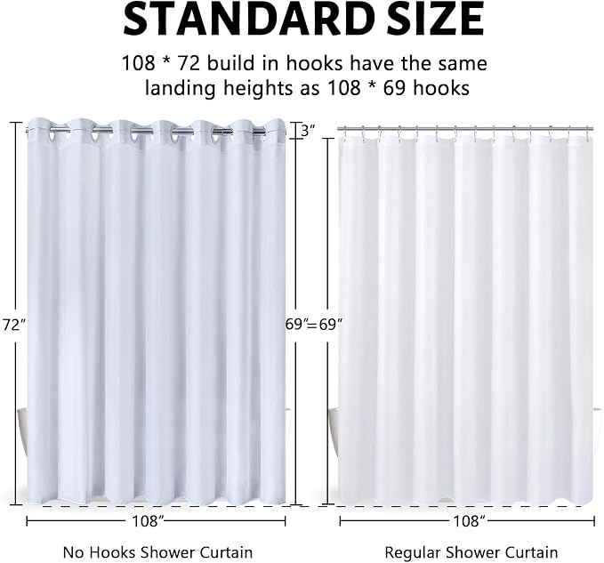Furlinic Extra Wide No Hook White Shower Curtain 108x72 Inch, Polyester Fabric - Image 6