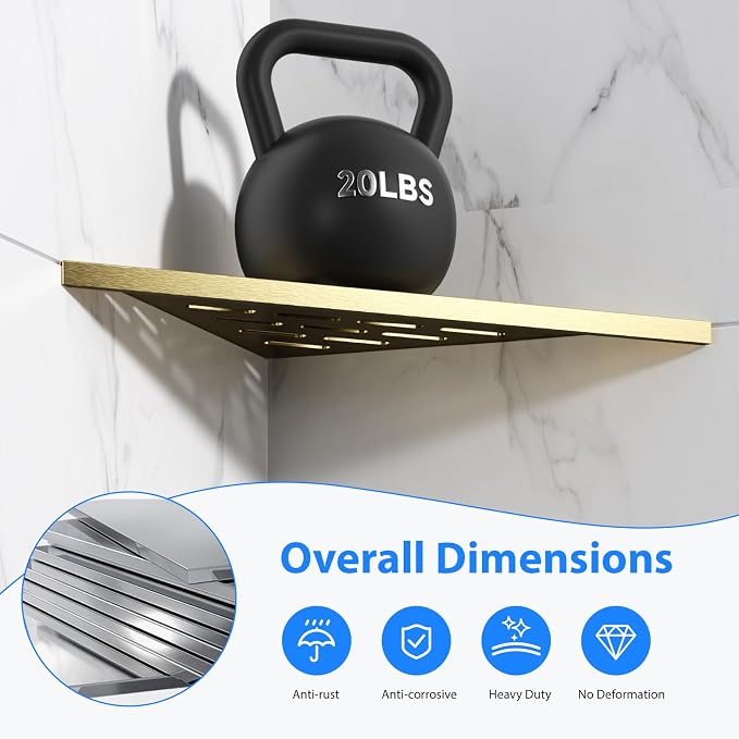 POPFLY 10 Inch Gold Corner Shower Shelf 2 Pack, 304 Stainless Steel Bathroom - Image 3