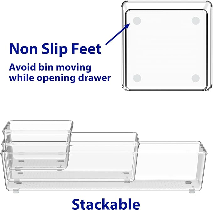 Simple Houseware 30 PCS Clear Plastic Drawer Organizers Set, 5-Size - Image 7