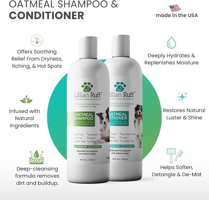 Lillian Ruff PRO Formula Deodorizing Oatmeal Dog Shampoo & Conditioner Set - Image 2