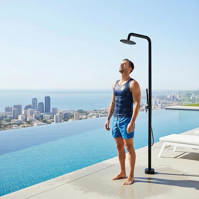 Freestanding Outdoor Shower – Height Adjustable Matte Black Outdoor Shower - Image 9