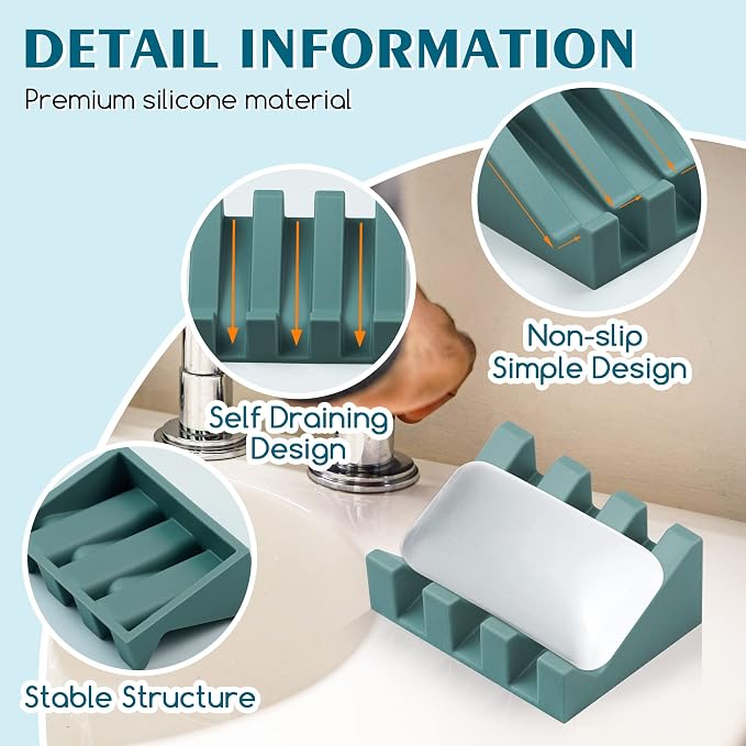 Silicone Soap Dish for Bar Soap Holder for Shower Bathroom Self Draining - Image 3