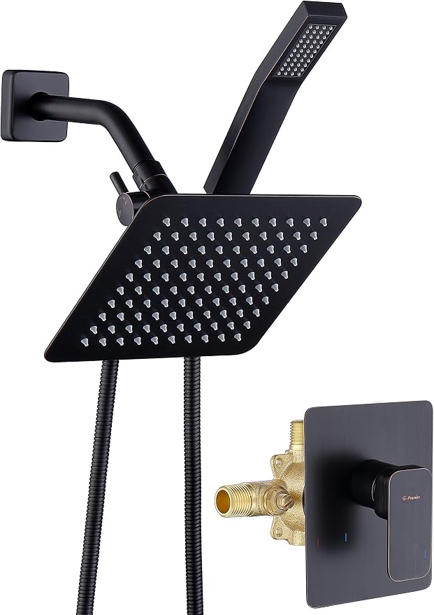 All Metal Shower Faucet Set, Dual Square Shower Head System by G-Promise