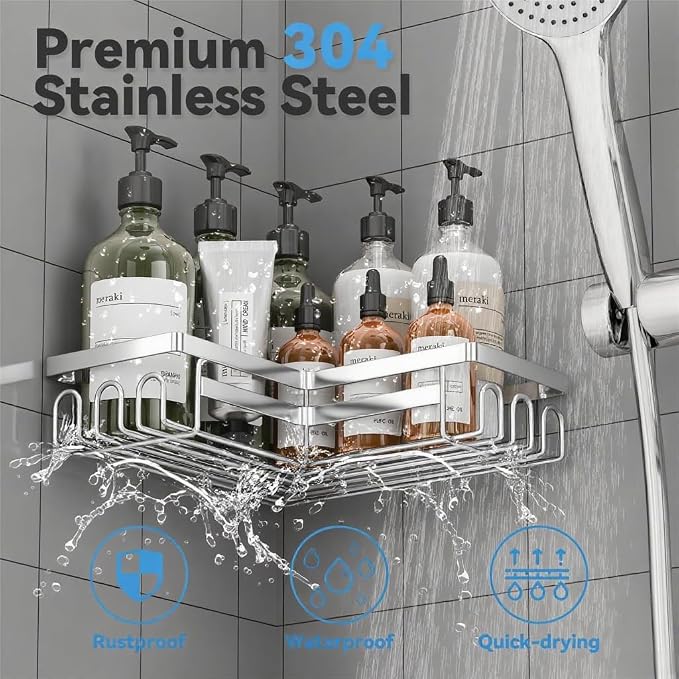 3 Pack Adhesive Corner Shower Caddy Shelf Organizer Rack, No Drilling Stainless - Image 4