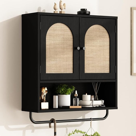 RUSTOWN Rattan Bathroom Wall Cabinet, Boho Medicine Cabinet by RUSTOWN