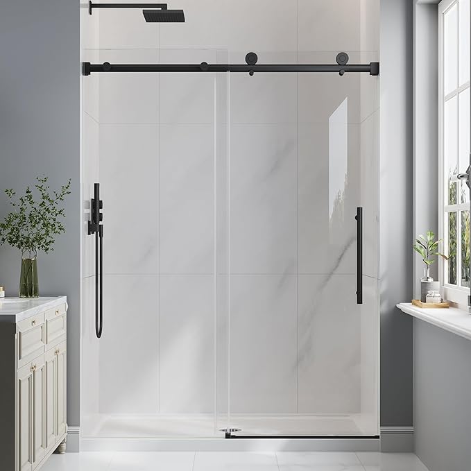 Frameless Glass Shower Door, 49-54" W x 76" H Sliding Frameless Shower Door by EASYWORC