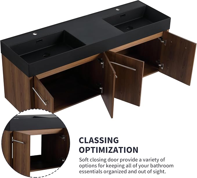 60” Wall Mounted Bathroom Vanity, Bathroom Cabinet - Image 4