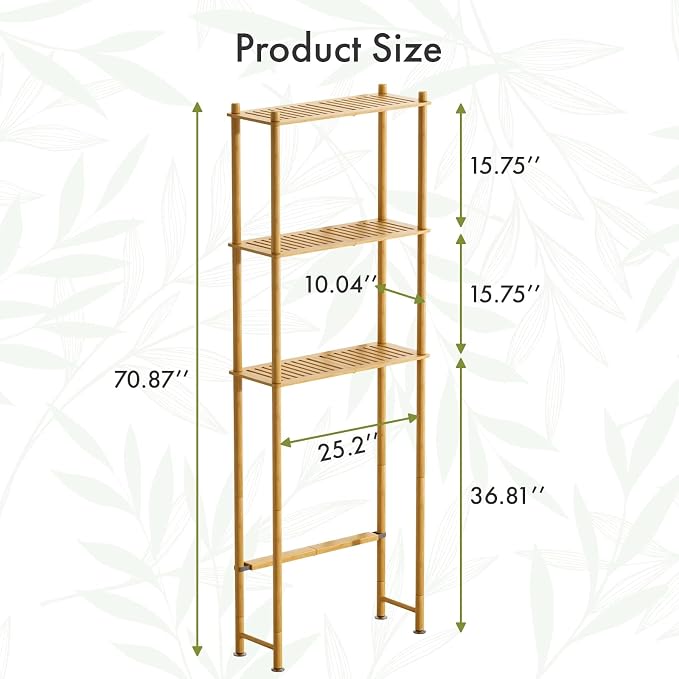 AmazerBath Over The Toilet Storage Shelf Bamboo, 3-Tier Over Toilet Organizer - Image 2