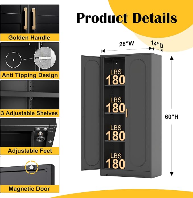 Metal Kitchen Storage Cabinets, 60”Pantry Cabinet - Image 3