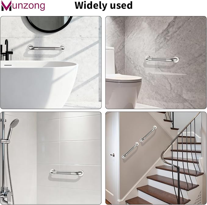 12 Inch Anti Slip Shower Safety Bars, Munzong 2 Pack Bathroom Grab Bars - Image 9