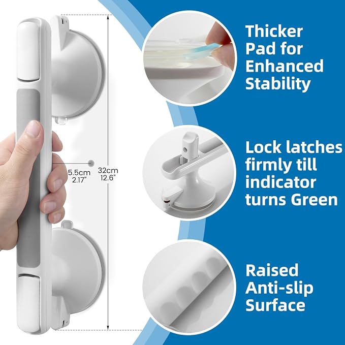Grab Bar for Bathtubs and Showers, Zynuhmo 12 Inch Suction Safety Grab Bar - Image 2