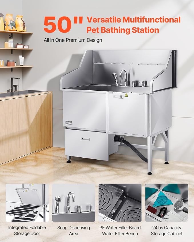 VEVOR Professional 304 Stainless Steel Dog Bathing Station, 50 inch Pet - Image 2