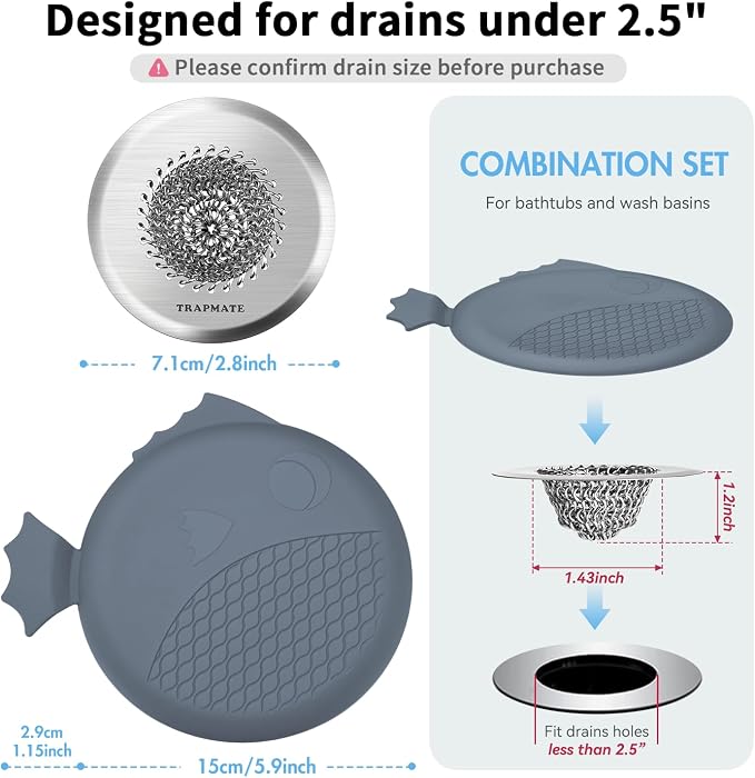 TRAPMATE Bathtub Stopper Drain Strainer Kit, 2.8" Easy Clean Tub Shower Drain - Image 2