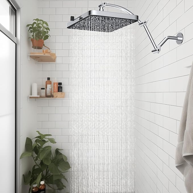 Hibbent Rain Shower Head, Solid Brass Adjustable Shower Arm Extender, Waterfall - Image 7