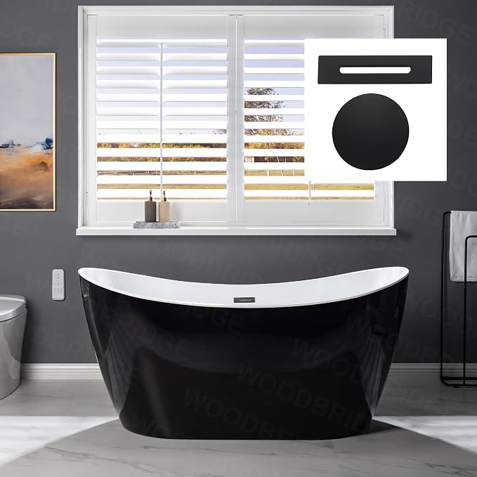 WOODBRIDGE 59" Acrylic Freestanding Bathtub Contemporary Soaking Tub, BTA1816-MB by WOODBRIDGE