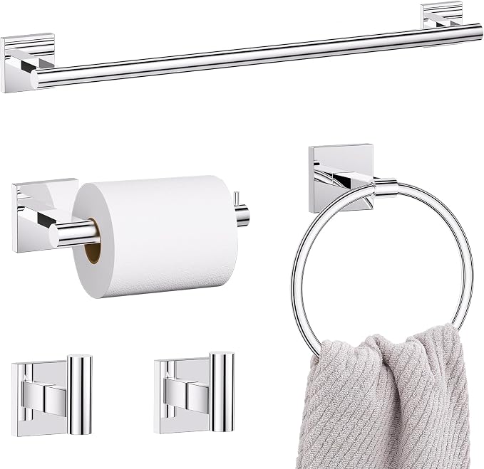5 Pieces Bathroom Hardware Set Polished Chrome Towel Bar Set Includes 23.6” by LairuierBathroomHardwareSet