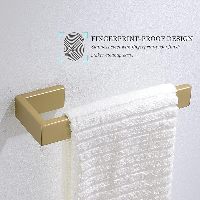 Gold Towel Bar Set 4 Pieces Bathroom Hardware Set Wall Mounted Stainless Steel - Image 3