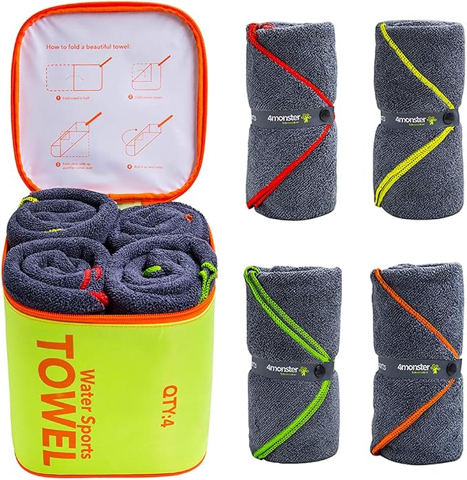 4Monster 4 Pack Microfiber Camping Towel Quick Dry, Super Absorbent Travel Towel by 4Monster