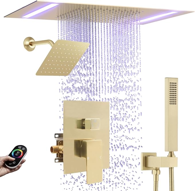 Rain Shower Head System with 14x20 Inch Ceiling Mount LED Head & 6 Inch Wall by NPYSVSSS