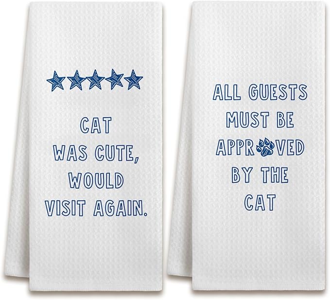 Funny Cat Kitchen Dish Towels, Cat Lover Mom Lady Gifts, Guest Bathroom Decor by Unknown