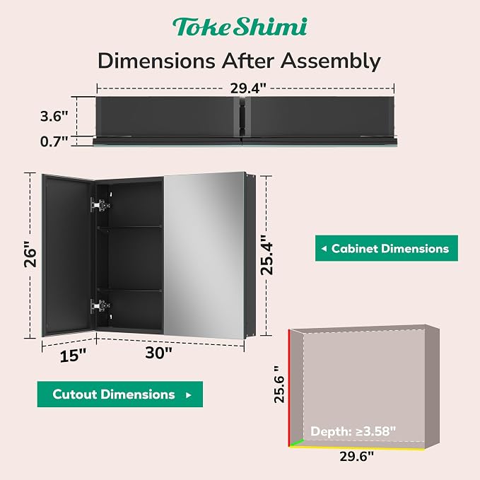 TokeShimi 30 x 26 Surface Mount Medicine Cabinet Mirror - Image 2