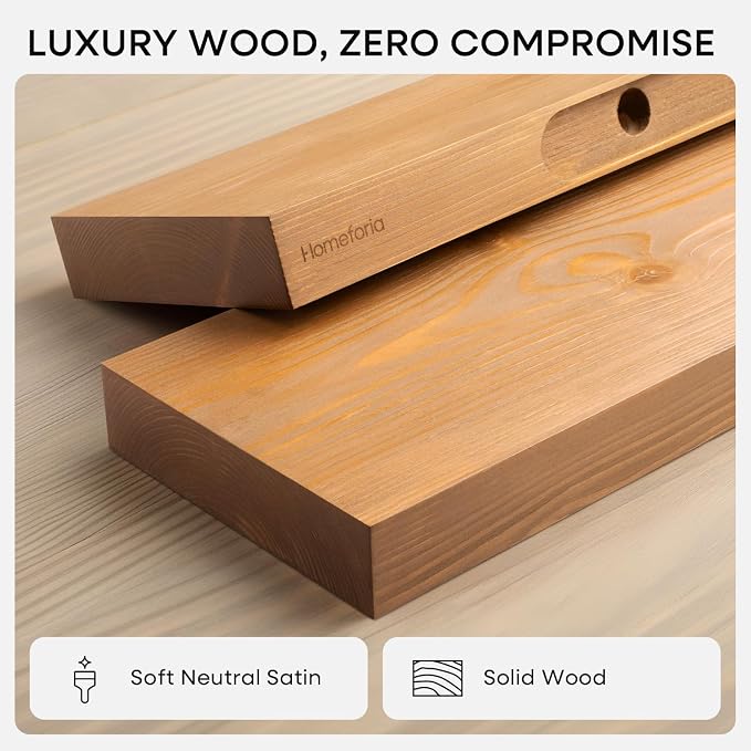 Homeforia 60 inch Golden Oak Floating Shelf, High End Solid Real Wood 60inch - Image 3