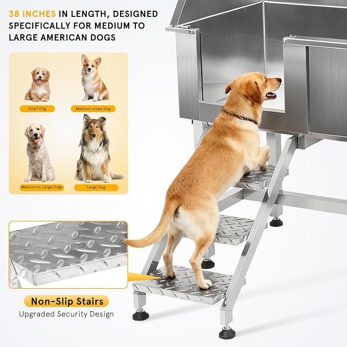 Dog Grooming Tub 38inch Stainless Steel Dog Bathing Station - Image 6