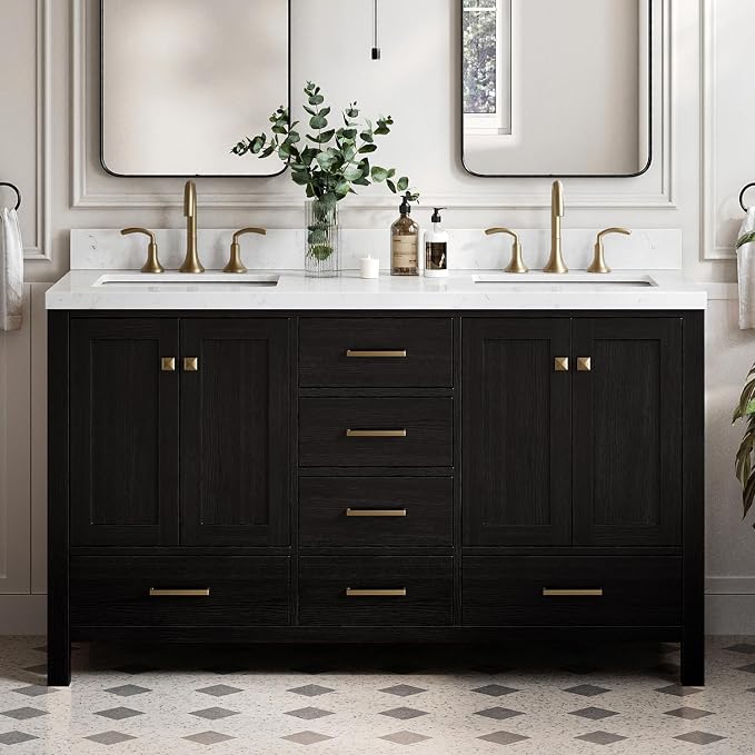 ARIEL Cambridge 60 Inch Double Rectangular Sink Bathroom Vanity by Ariel