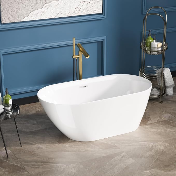 Sarlai 59 Inch Acrylic Freestanding Soaking Bathtub Contemporary Soaking White - Image 2