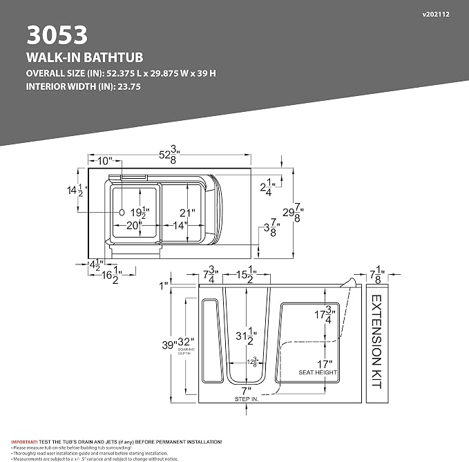 ANZZI Walk In Tub 53'' x 30'' Left Drain Soaking Bathtub in White Walk-In - Image 5