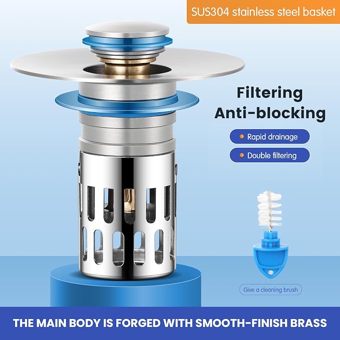 Universal Bathroom Sink Stopper, Pop Up Sink Drain Strainer Plug - Image 3