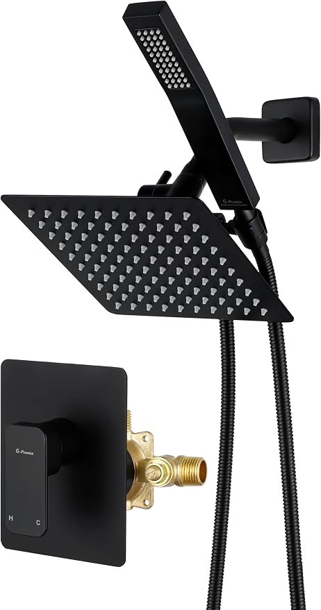 All Metal Shower Faucet Set, Dual Square Shower Head System by G-Promise