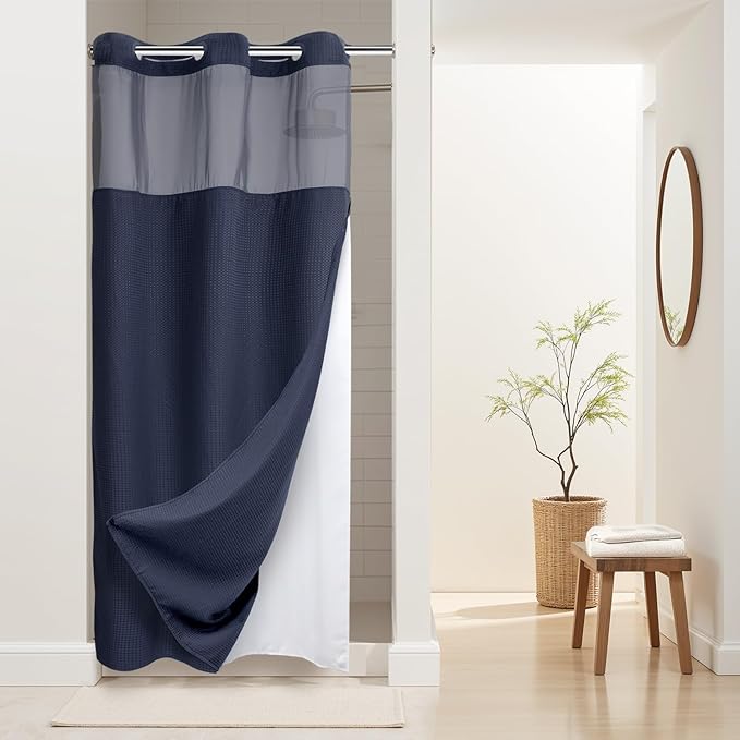 River Dream Stall Heavyweight No Hooks Required Dotted Waffle Weave Shower by RiverDream