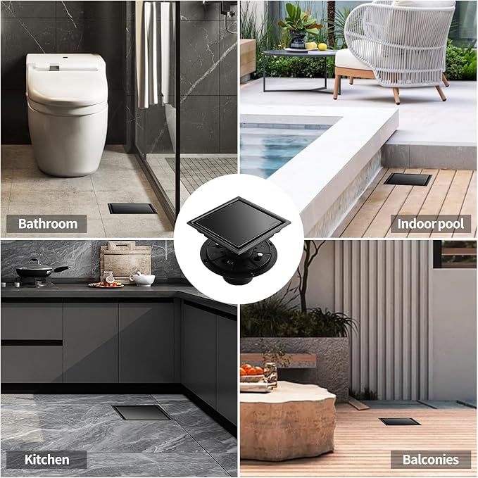 Hidden Brushed Square Shower Floor Drain, 304 Stainless Steel, - Image 7