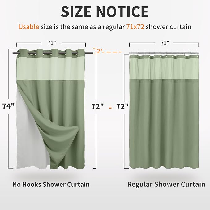 River Dream Green Heavyweight No Hooks Required Shower Curtain - Image 5