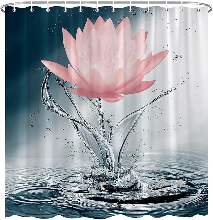 Lotus Shower Curtain Black White Blue Red Flower Elegant Blooming Floral - Image 2