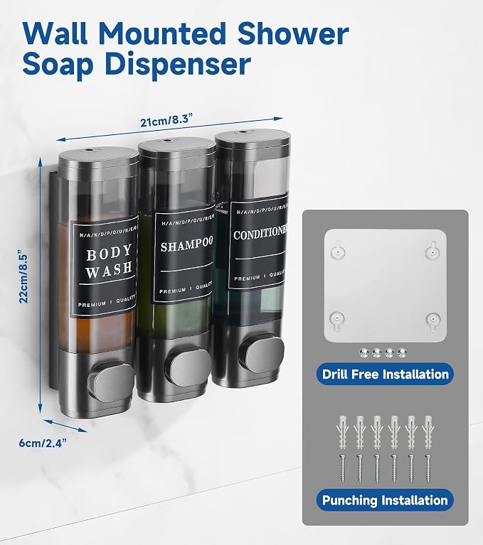 Shower Soap Dispenser Wall Mounted No Drill Shampoo Dispenser - Image 7
