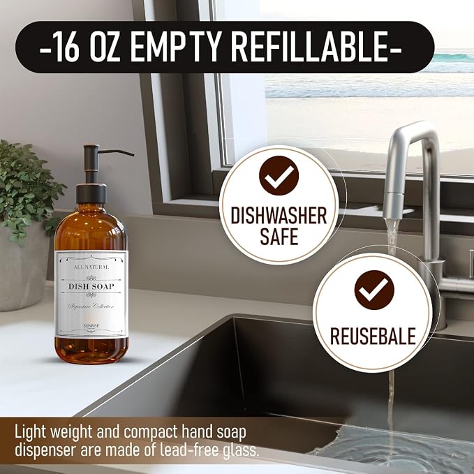 2 Pack Amber Glass Soap Dispenser 16 OZ - Image 2