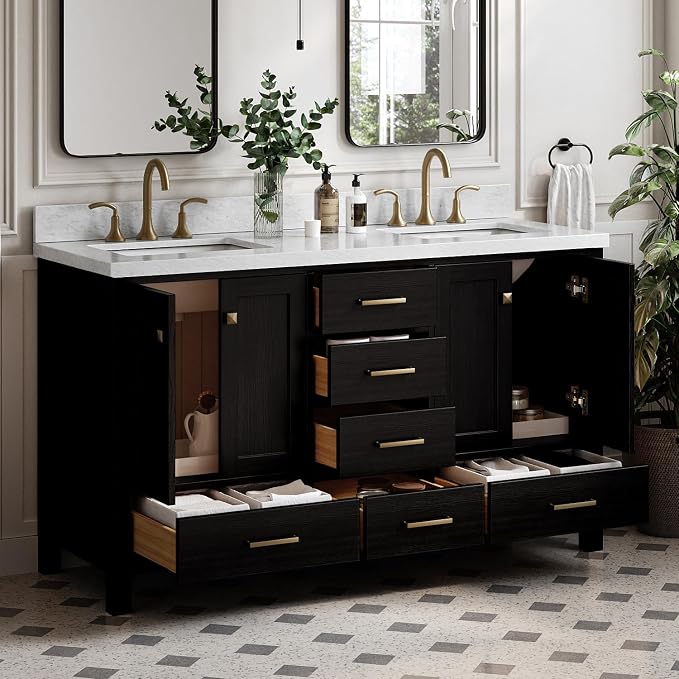 ARIEL Cambridge 61 Inch Double Rectangular Sink Bathroom Vanity - Image 2