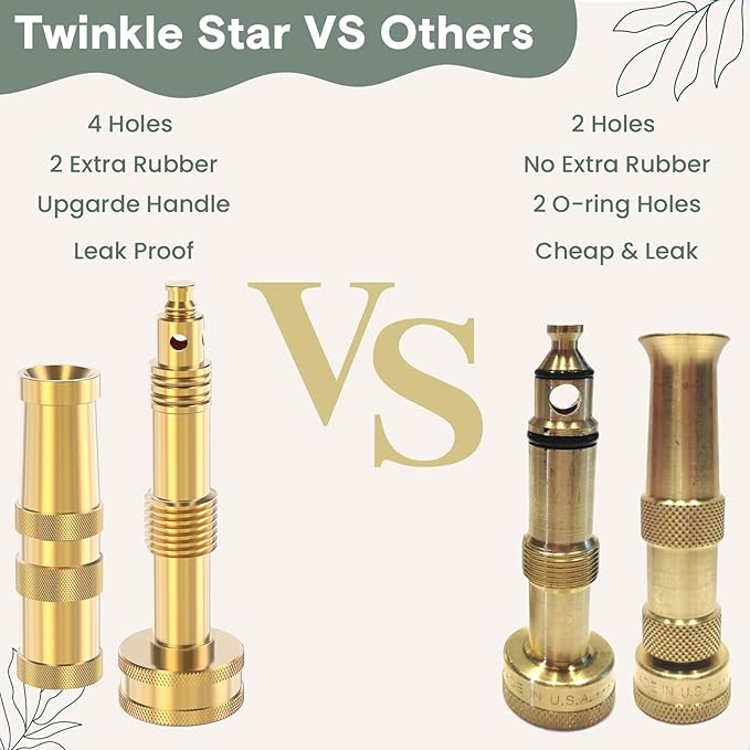 Twinkle Star Heavy-Duty Brass Adjustable Twist Hose Nozzle, High Pressure Hose - Image 4