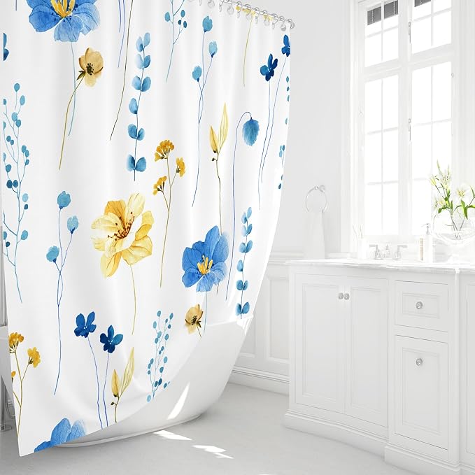 Gibelle Watercolor Floral Shower Curtain, Modern Minimalist Waterproof Fabric - Image 2
