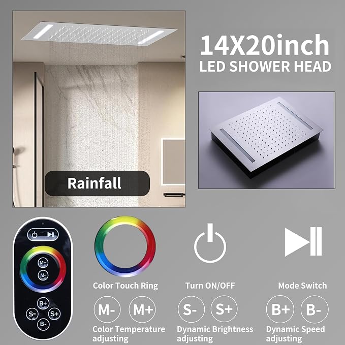 Digital Display Shower System Brushed Nickel Shower Faucet Set - Image 2