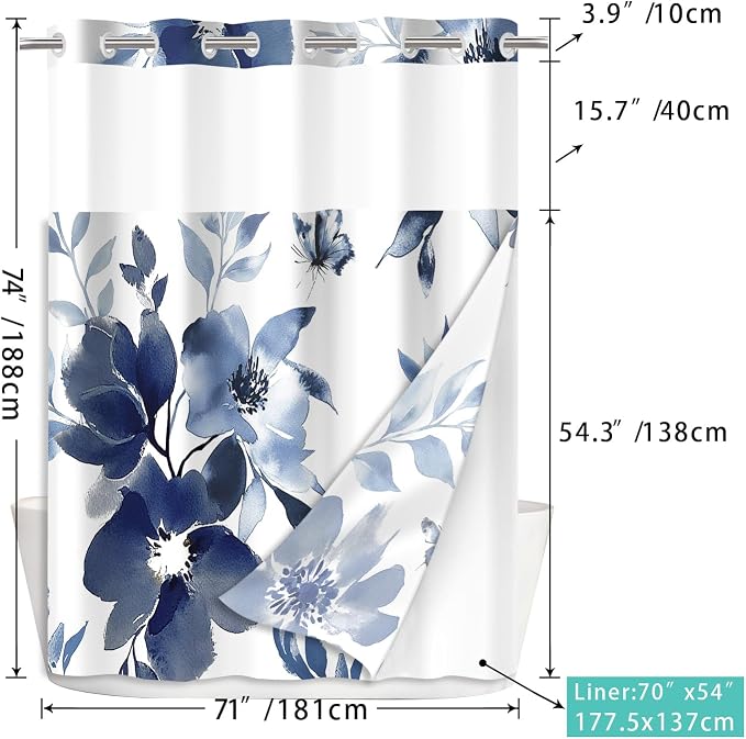 No Hook Shower Curtain with Snap in Liner - Image 2