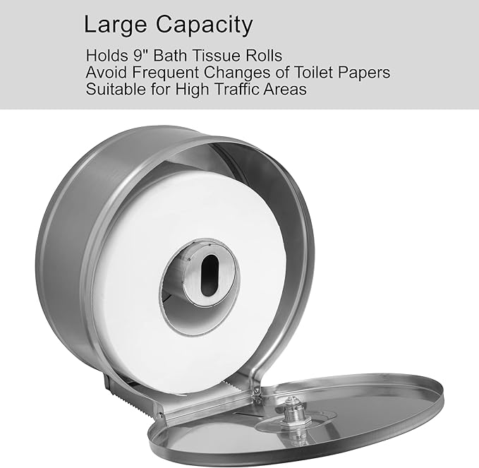Commercial Jumbo Toilet Paper Dispenser, Wall Mount Stainless Steel 9 Inch Roll - Image 3