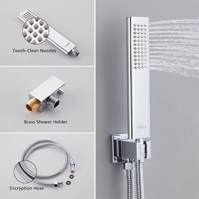 Iriber Chrome Shower System 10 Inch High Pressure Rainfall Shower Head and - Image 4