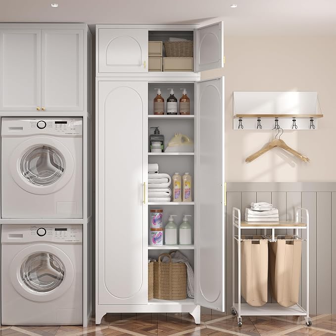 Metal Storage Cabinet and Wall Upper Storage Cabinet, 90Inch White Kitchen - Image 5