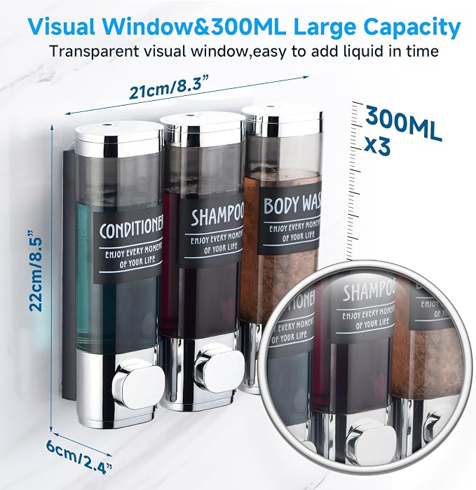 Shampoo and Conditioner Dispenser, GlintGath Shower Dispenser 3 Chamber No - Image 3