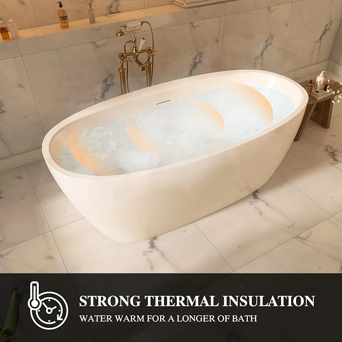 59" Acrylic Freestanding Bathtub, Tap Deck Bathtub, Stand Alone Tub, Soaking Tub - Image 7