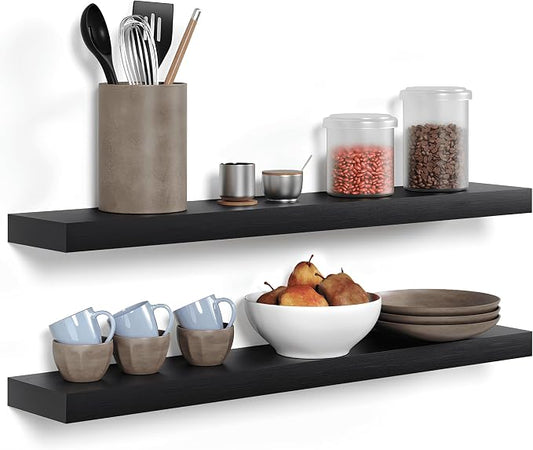Homeforia Black Floating Shelves 36 inches Long, High End Solid Real Wood 36 by Homeforia