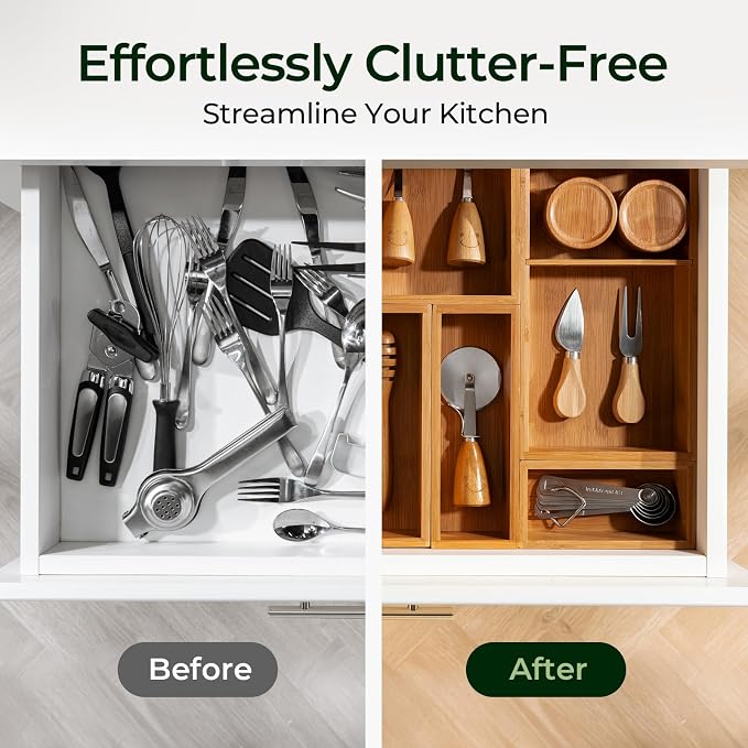 10-Piece Bamboo Drawer Organizer Set, 2.2" Deep Multi-Use Organizers - Image 8